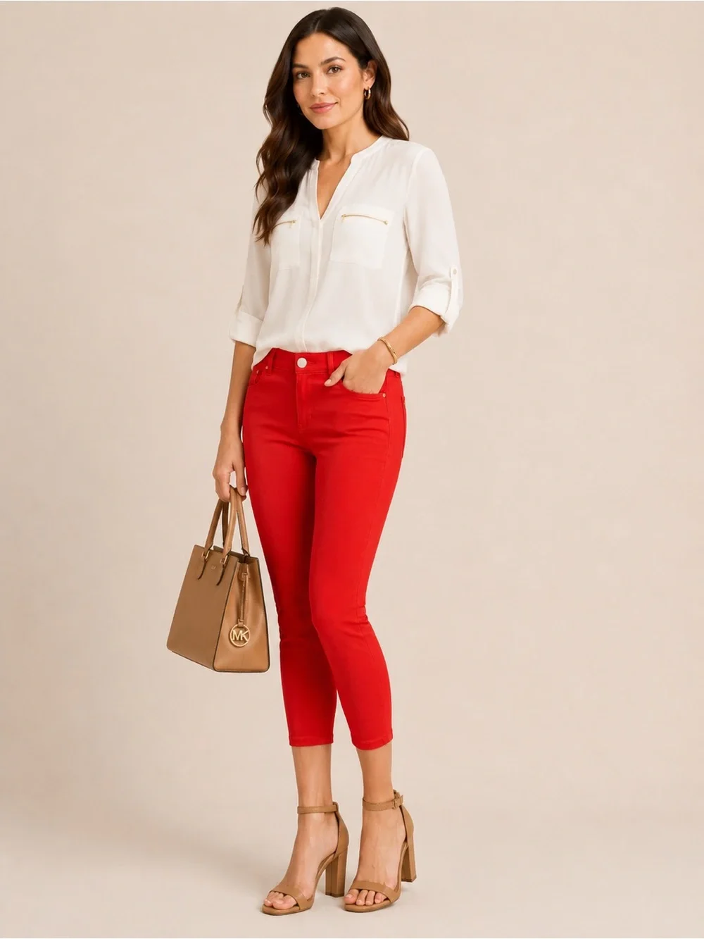 Michael Kors Izzy True Red Ruby Cropped Skinny Jeans Size 6 High Rise